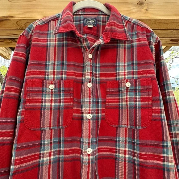 J. Crew Men's Red Midweight Flannel Plaid Shirt Large - Picture 7 of 14